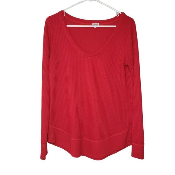 3 for $25 Kismet Red Waffle Long Sleeve Top Shirt Small - Picture 1 of 8